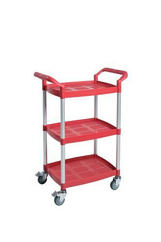Desserte polyvalente DENIOS SERVICE, tubes aluminium brossé, 3 niveaux rouge, 180-042