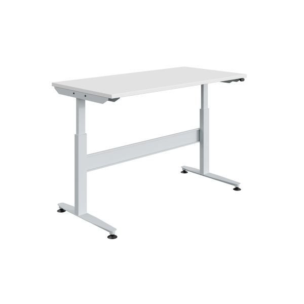 Table de travail SOFAME REGULOG, réglable en hauteur électriquement, L 1200 x P 750 x H 728 à 1228 mm, plan de travail mélaminé 28 mm, gris clair RAL 7035, W010140029GC
