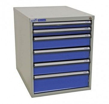 Boîte à tiroirs ADB avec six tiroirs, dimensions extérieures du corps : HxLxP : 650mm x 535mm x 700mm, corps : bleu clair, 52526
