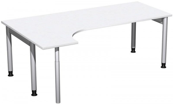 Bureau PC geramöbel gauche, réglable en hauteur, 2000x1200x680-820, blanc/argent, N-657318-WS