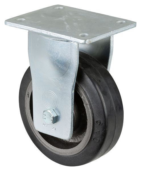 Roulette robuste BS Wheels, roulette fixe, largeur de roue 50 mm, Ø roue 150 mm, capacité de charge 350 kg, bandages élastiques noirs, fonte, roulements à billes, RR110.B81.150