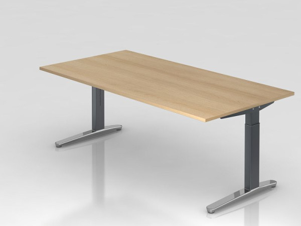 Bureau Hammerbacher pied C 200x100cm chêne/graphite (poli), forme rectangulaire, VXB2E/E/GC