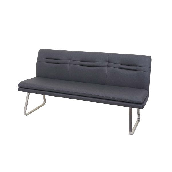 Banc Mendler HWC-H70, banc de salle à manger, banc rembourré, dossier tissu/textile acier inoxydable brossé, gris 180cm, 73915+73960