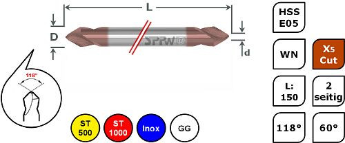 SPPW Duo-Mag HSS-E05 + X5Cut 60° WN L : 150 - Ø8.0x2.5, 1246270800
