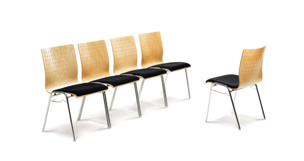 Chaise empilable Mayer Sitzmöbel , structure chromée, aspect hêtre, assise rembourrée, hauteur d'assise 46 cm, noir, 2118_01_26397