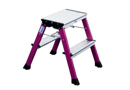 Marche pliante double DENIOS en aluminium, avec "arrêt automatique" et 2 x 2 marches, rose, 257-457