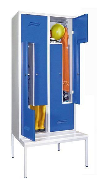 Armoire Pavoy Z avec banc 2100/500/800, 2 compartiments, serrure à cylindre, fentes d'aération, bandes PVC, 60263-412-021-735
