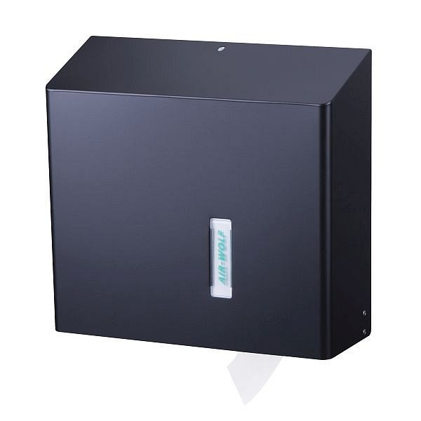 Distributeur à grand rouleau Air Wolf pouvant être rempli librement avec 1 grand rouleau, série Omega, H x L x P : 350 x 377 x 133 mm, acier inoxydable noir mat, 29-537