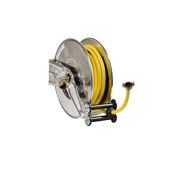 Enrouleur de tuyau Ebinger OSM 310, max. 12bar / 50 °C, 15m - Tuyau en tissu PVC 1/2" ID, boîtier: acier inoxydable, 1.314.101