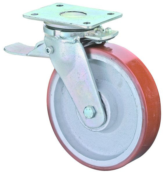 Roulettes BS Roulette robuste avec roue/blocage, largeur 100 mm, Ø300 mm, jusqu'à 2800 kg, polyuréthane coulé 95 Shore A, corps coulé, roulements à billes, RR120.C10.302