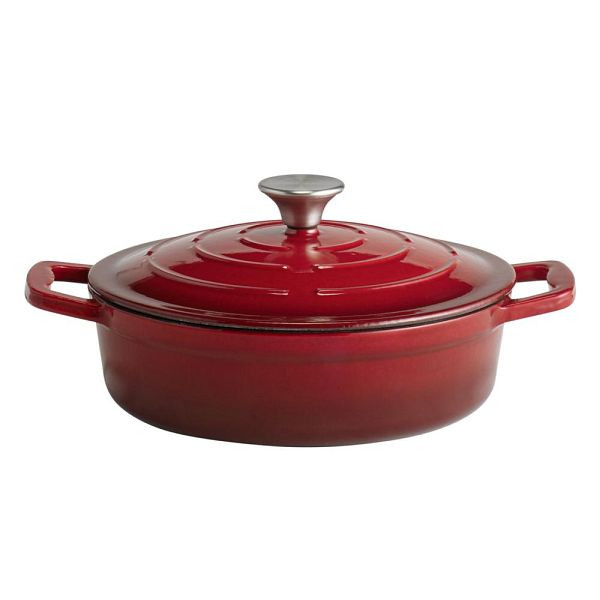 Plat à rôtir APS avec couvercle "5 ÉTOILES", en fonte, adapté à l'induction, va au four, avec support de couvercle, Ø 25 cm, 2,5 litres, rouge, 88300
