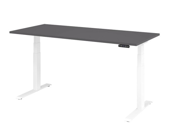 Bureau Hammerbacher XDKB19, 180 x 80 cm, plateau : graphite, épaisseur 25 mm, chant épais en ABS, forme rectangulaire, blanc, VXDKB19/G/W