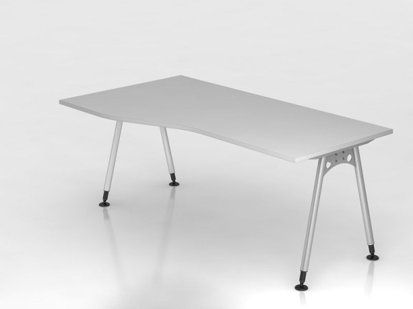 Bureau Hammerbacher pied A 180x100/80cm gris, forme libre, montable à gauche ou à droite, VAS18/5/S