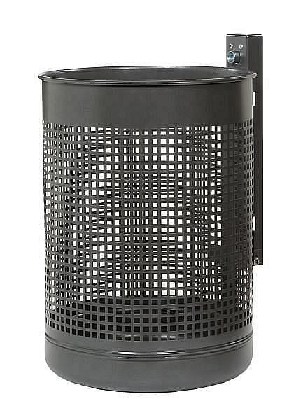Conteneur à déchets Renner d'environ 50 L, perforé, pour fixation au mur et aux poteaux, galvanisé à chaud et revêtement par poudre, fer mica anthracite, 7014-00PB DB703