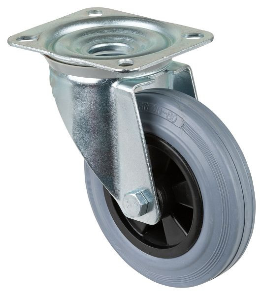 Rouleau de transport BS rollers, largeur de roue 40 mm, roue Ø 160 mm, capacité de charge 135 kg, caoutchouc gris, roulement à rouleaux, plaque, lot de 2, L400.B46.160