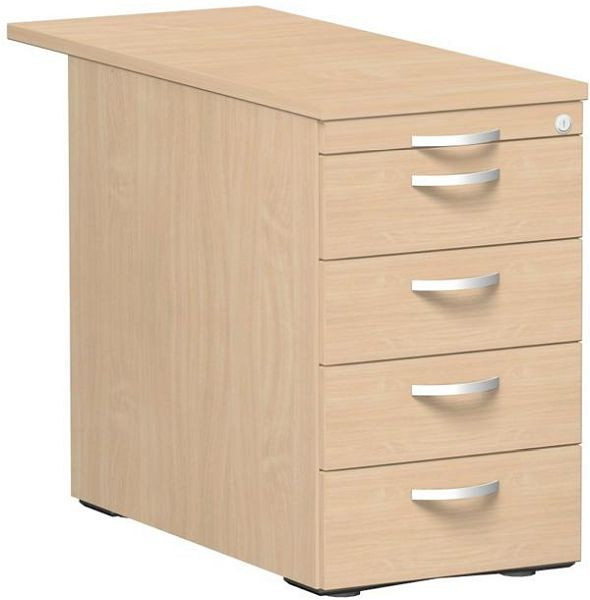 conteneur debout geramöbel avec 4 tiroirs en métal et plaque de recouvrement de 1000 mm, guide de tiroir à roulettes en métal, 438x1000x720, hêtre/hêtre/hêtre, N-0310SF4-BBB
