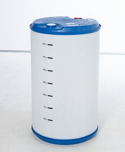 Fût à bonde en plastique DENIOS, 220 l, raccord à vis de bonde 2'' grossier et 2'' TriSure, graduation, 279-037