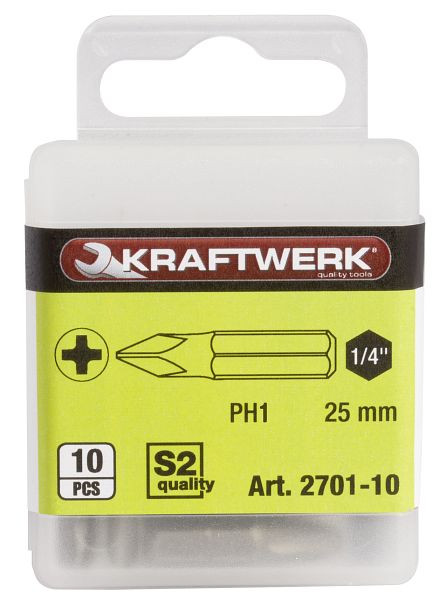 Kraftwerk Embout Phillips 1/4" pour vis Phillips 25 mm N° 1, 10 pièces, 2701-10