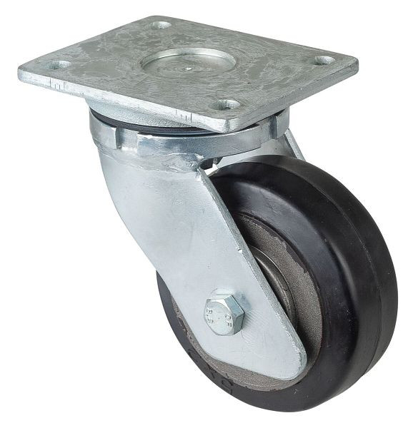 Roulette robuste BS Wheels, largeur de roue 50 mm, Ø roue 125 mm, capacité de charge 275 kg, bandages élastiques noirs, corps de roue coulé, roulements à billes, RR100.B81.125