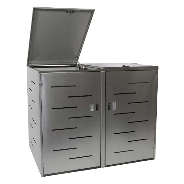 Mendler HWC-E83 Habillage poubelle 2 roues, poubelle, couvercle poubelle, extensible 108x61x76cm, acier inoxydable 48kg, 68806+68807