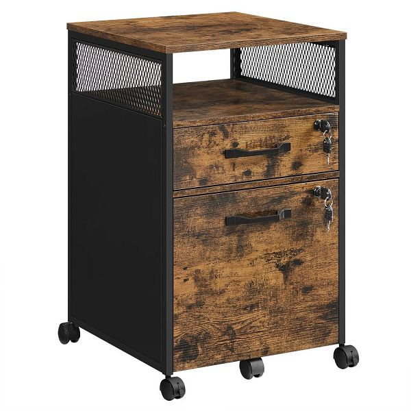 VASAGLE armoire de bureau avec 2 tiroirs verrouillables vintage marron-noir, OFC077B01