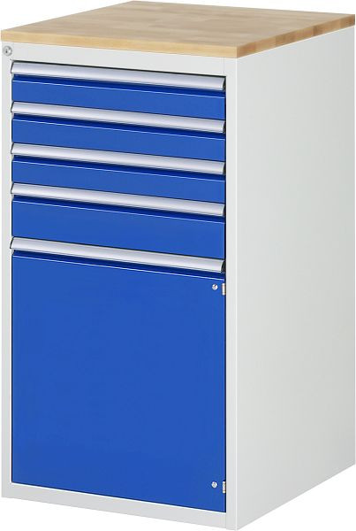 Armoire à tiroirs RAU série 7000, L580xP650xH1035mm, tiroirs : 3xH90, 1xH120mm, porte battante H540mm, plan de travail en hêtre massif, 03-L7.3AR-B.11