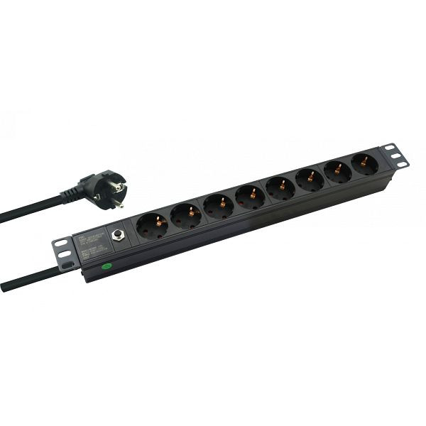 Helos Bloc de prises 19" PROFESSIONAL, 8 prises, noir, 2,0 m, sans interrupteur, 262834