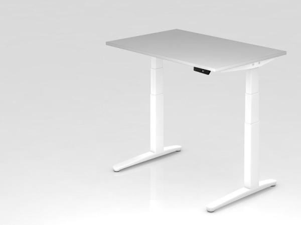 Bureau assis-debout électrique Hammerbacher 120x80cm gris/blanc, forme rectangulaire, VXBHM12/5/WW