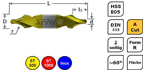 Foret à centrer SPPW HSS-E05 + surface A.Cut DIN333 R - 1,60x4,00, UE: 10 pièces, 1232860160