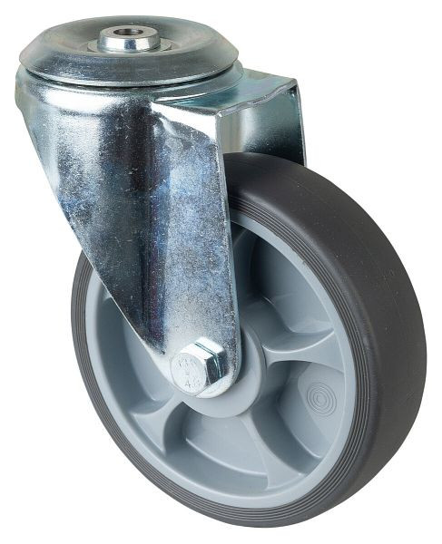 Rouleaux BS rouleau de transport rouleau pivotant, roue en caoutchouc thermoplastique gris, roulement à billes, trou arrière, diamètre : 160 mm, paquet : 2 pièces, L101.A85.162