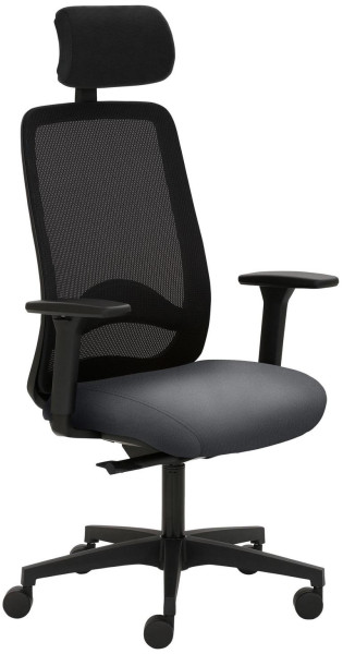 Chaise pivotante Mayer Sitzmöbel , piètement en plastique, accoudoirs réglables en hauteur, appui-tête rembourré, dossier en résille, gris, 2228_AV1D_KS_SYM++_30614