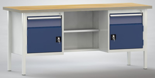 Etabli standard KLW 2000 x 700 x 900 mm L x P x H (version ERGO), avec plan de travail multiplex en hêtre 2000 x 700 x 40 mm, WS213E-2000M40-E2001
