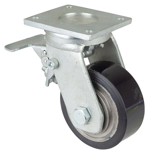 Roulettes BS Roulette robuste avec roue/blocage, largeur 40 mm, Ø100 mm, jusqu'à 290 kg, polyuréthane coulé 78 Shore A, corps coulé, roulements à billes, RR120.C11.101