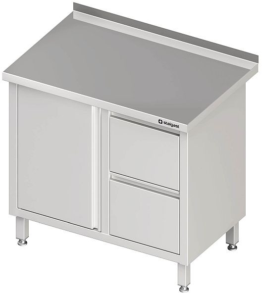 Armoire de travail Stalgast avec portes battantes, 1100x600x850 mm, avec bloc 2 tiroirs à gauche, sans dosseret, soudé, VAS11603L