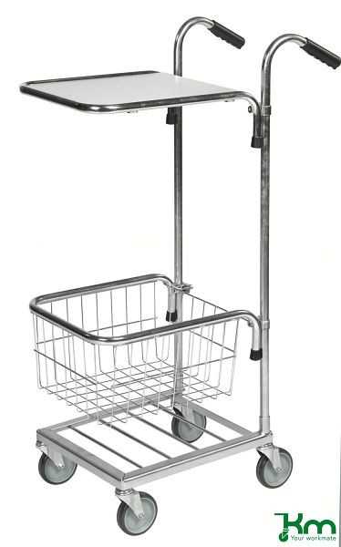 Mini chariot de transport Kongamek, 4 roulettes dont 2 avec freins, 1 étagère et 1 panier, réglable en hauteur, KM153-HTB