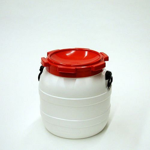 Fût à col large DENIOS WH 42 en polyéthylène (PE), volume de 42 litres, blanc-rouge, 179-657