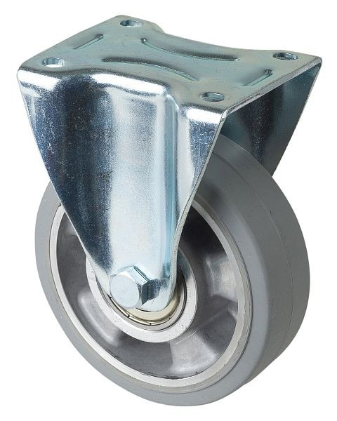 Rouleau de transport BS rollers, rouleau fixe, largeur de roue 40 mm, roue Ø 125 mm, capacité de charge 150 kg, pneus élastiques gris, aluminium, roulements à billes, LS410.B83.125