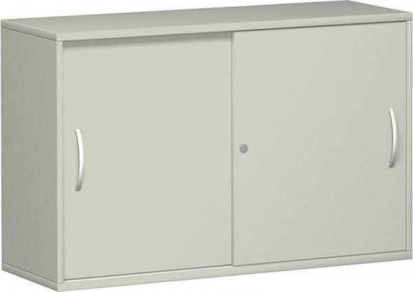 armoire à portes coulissantes geramöbel avec panneau central, 2 étagères décoratives, verrouillable, 1200x425x768, gris clair/gris clair, N-10S212-LL