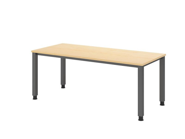 Bureau Hammerbacher QS19, 180 x 80 cm, plateau : érable, épaisseur 25 mm, structure à 4 pieds en graphite (similaire à RAL 7012), hauteur de travail 68-83,5 cm, VQS19/3/G