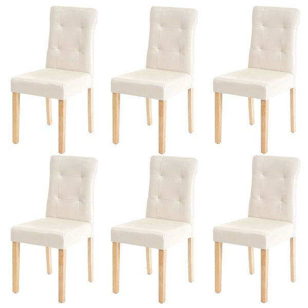 Mendler ensemble de 6 chaises de salle à manger HWC-E58, chaises de salle à manger, faux cuir crème, pieds légers, 67991+67992