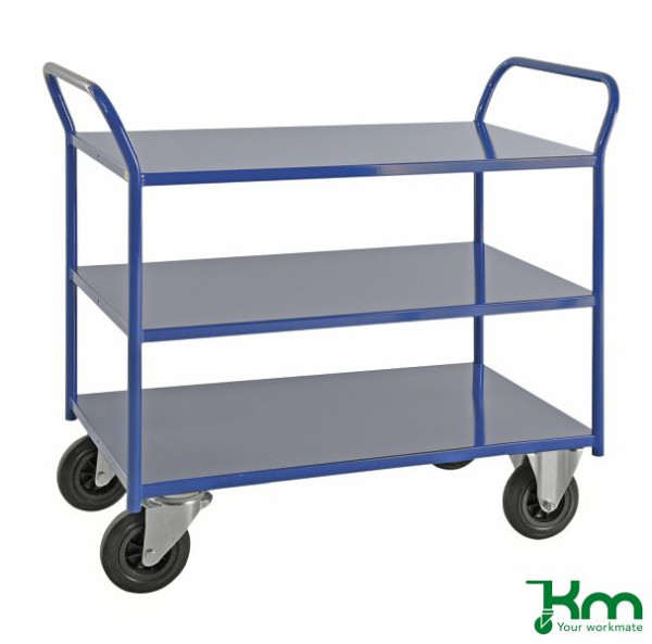 Kongamek 3 Étagères Chariot Étagère Entièrement Soudé 1080x450x975mm Bleu 2 Roulettes Fixes 2 Roulettes Pivotantes KM4127-B