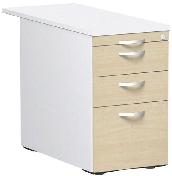 conteneur debout geramöbel avec dossiers suspendus et 2 tiroirs métalliques et plaque de recouvrement 1000 mm, 438x1000x720, érable/blanc/blanc, N-0310HR1-AWW