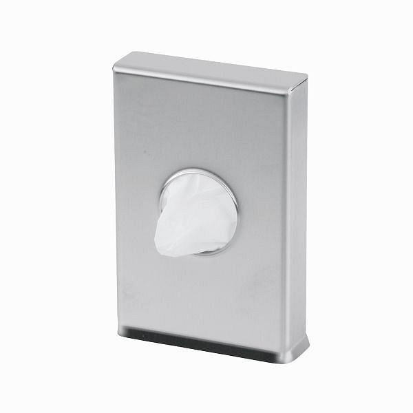 Distributeur de sacs hygiéniques Air Wolf, série Omicron II, H x L x P : 140 x 93 x 24 mm, acier inoxydable brossé, 35-795