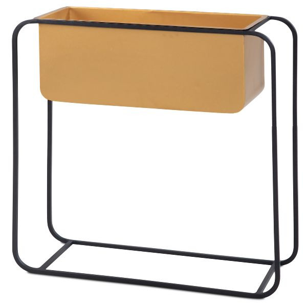 Wohnling jardinière métal 60x60x24 cm pot de fleurs or / noir avec cadre, intérieur, rectangulaire, WL6.747
