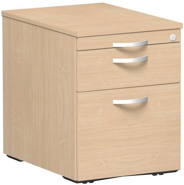 geramöbel conteneur mobile classeur suspendu et 1 tiroir en plastique, guide de tiroir à roulettes en métal, 438x600x565, hêtre/hêtre, S-530152-BB