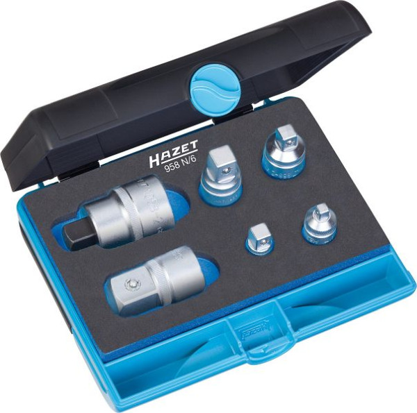 Jeu d'adaptateurs Hazet, carré creux 6,3 mm (1/4 pouce), carré creux 10 mm (3/8 pouce), carré creux 12,5 mm (1/2 pouce), poids net : 0,89 kg, 958N/ 6