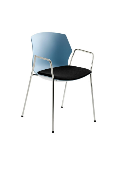 Chaise empilable Mayer Sitzmöbel , structure chromée à 4 pieds, coque en plastique gris-bleu de haute qualité, hauteur d'assise 48 cm, accoudoirs fixes inclus, 2511_01_03_A_26397