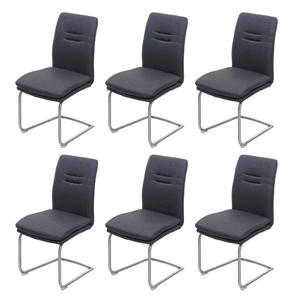 Mendler ensemble de 6 chaises de salle à manger HWC-H70, chaise de cuisine en porte-à-faux, tissu/textile acier inoxydable brossé, gris foncé, 3x73931