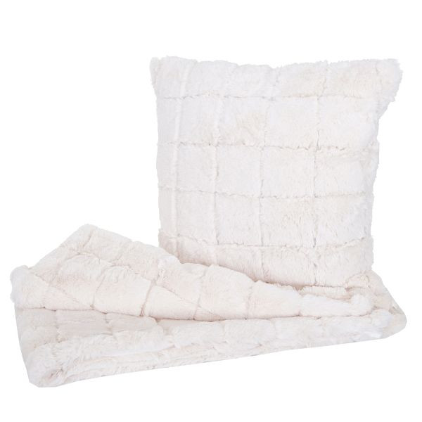 Mendler ensemble couverture + oreiller décoratif à carreaux, couverture douillette canapé couverture oreiller décoratif + remplissage, peluche imitation fourrure, 51870