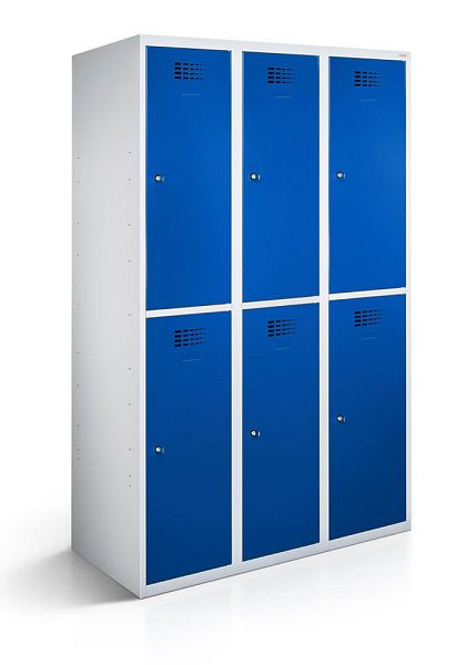 Armoire vestiaire KEMMLIT 3 compartiments et 6 portes 40cm avec fond fermé, bleu gentiane 5010, loquet tournant, 100308